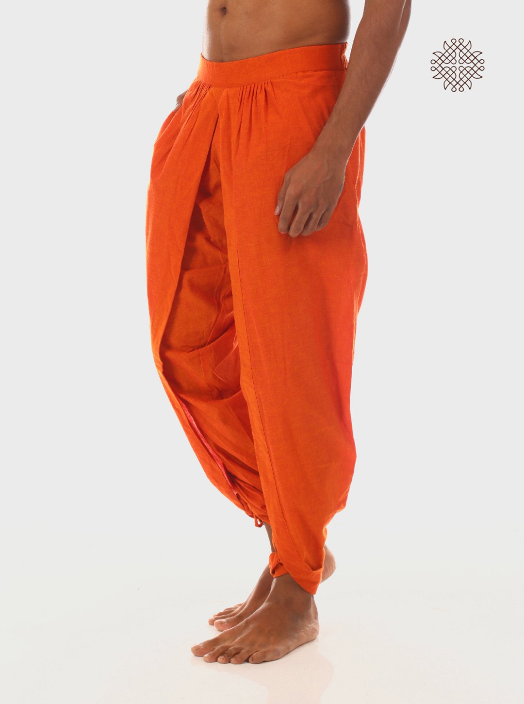 Kesari (saffron) tulip yuvaka dhoti pants with pockets crafted in 100% cotton - Image 3