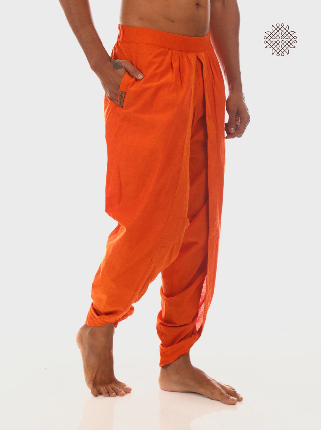 Kesari (saffron) tulip yuvaka dhoti pants with pockets crafted in 100% cotton - Image 2