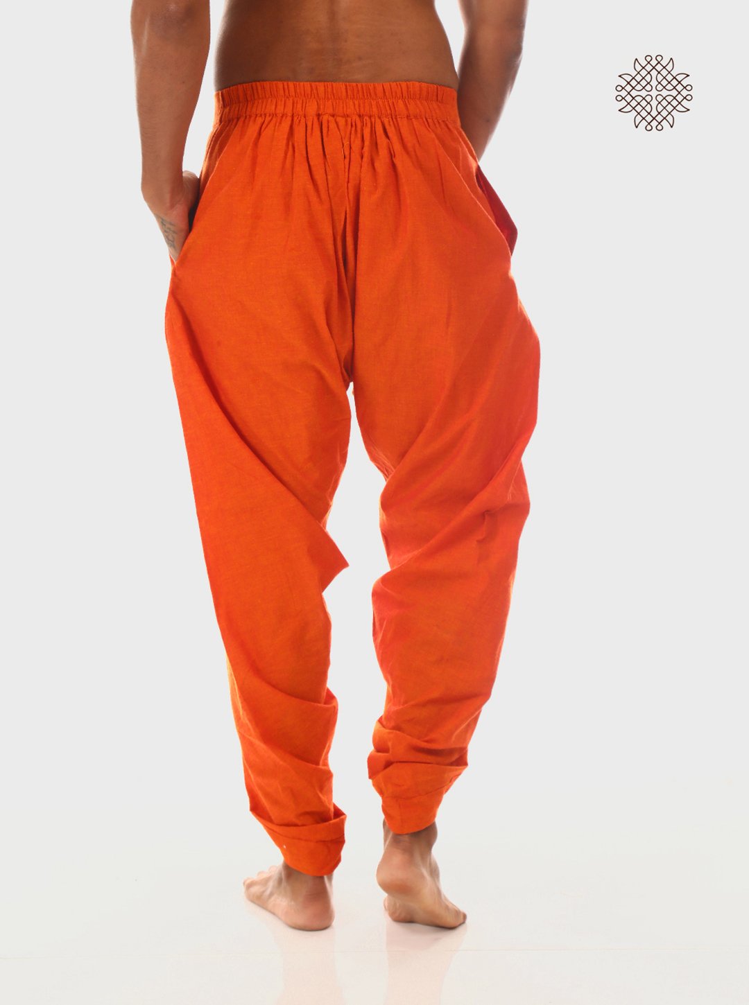 Kesari (saffron) tulip yuvaka dhoti pants with pockets crafted in 100% cotton - Image 4