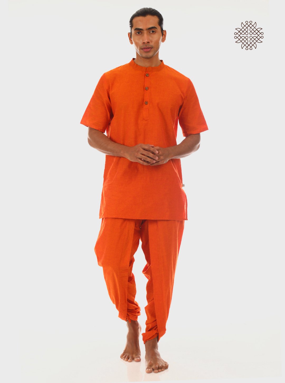 Kesari (saffron) tulip yuvaka dhoti pants with pockets crafted in 100% cotton - Image 5