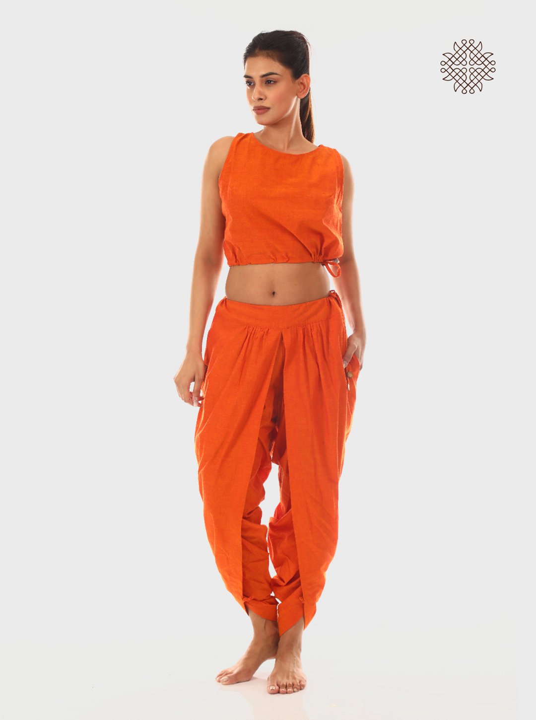 Kesari (saffron) Tulip Yuvaki Dhoti Pants with pockets crafted in 100% cotton - Image 5