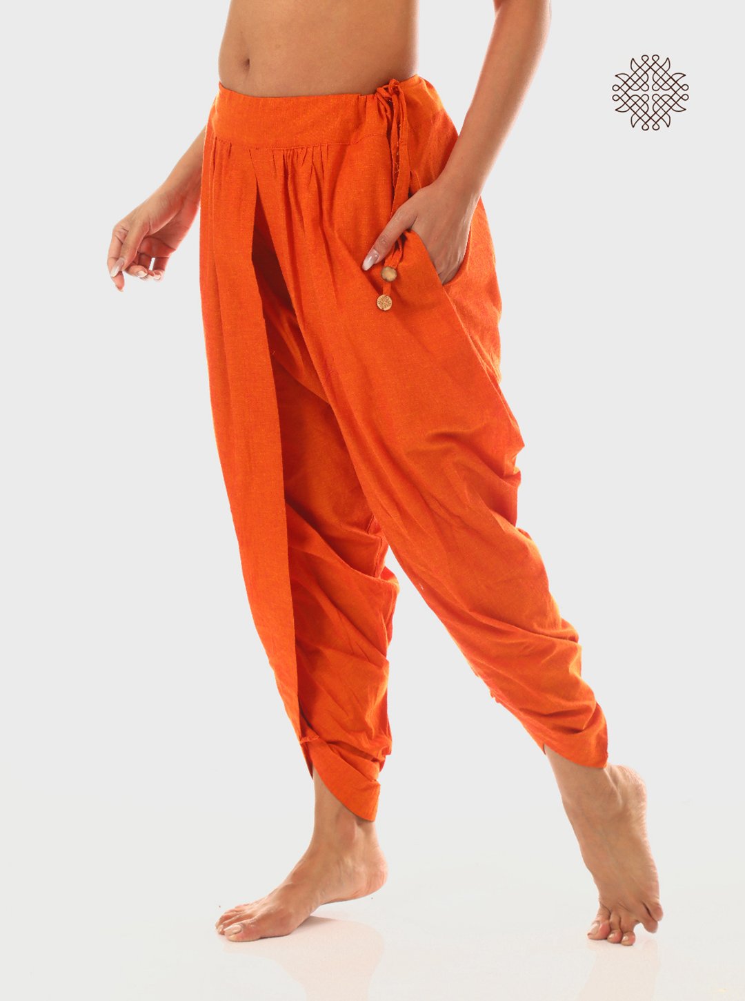 Kesari (saffron) Tulip Yuvaki Dhoti Pants with pockets crafted in 100% cotton - Image 3