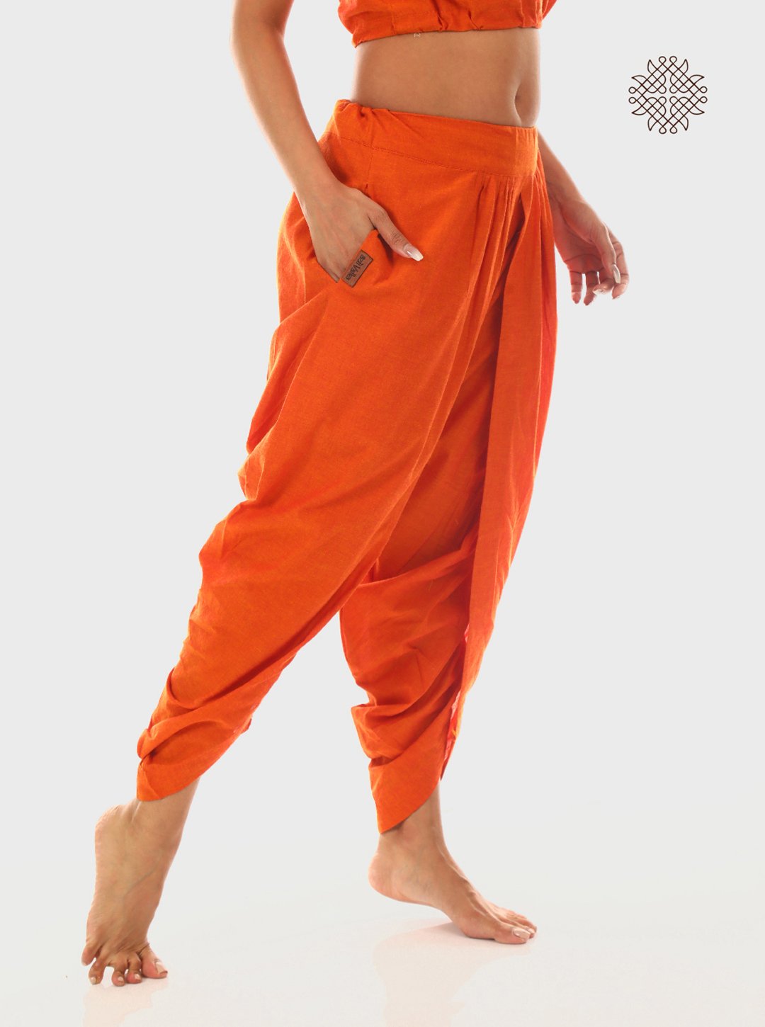 Kesari (saffron) Tulip Yuvaki Dhoti Pants with pockets crafted in 100% cotton - Image 2