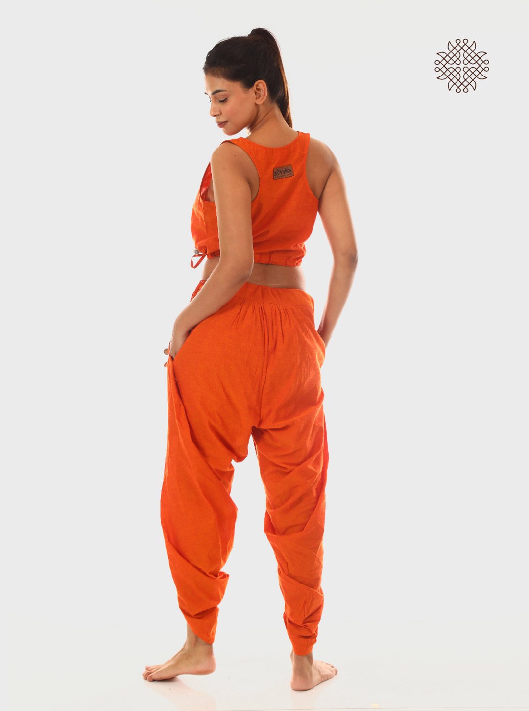 Kesari (saffron) Tulip Yuvaki Dhoti Pants with pockets crafted in 100% cotton - Image 4
