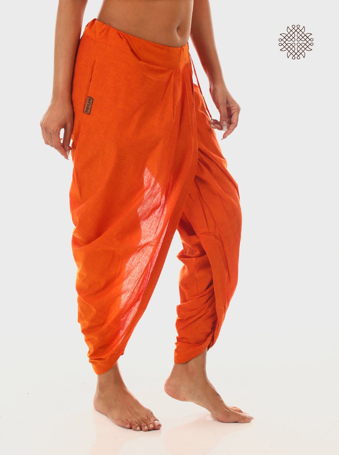 kesari (saffron) yuvaki, pleated dhoti pants with pockeyts crafted in 100% cotton - Image 2