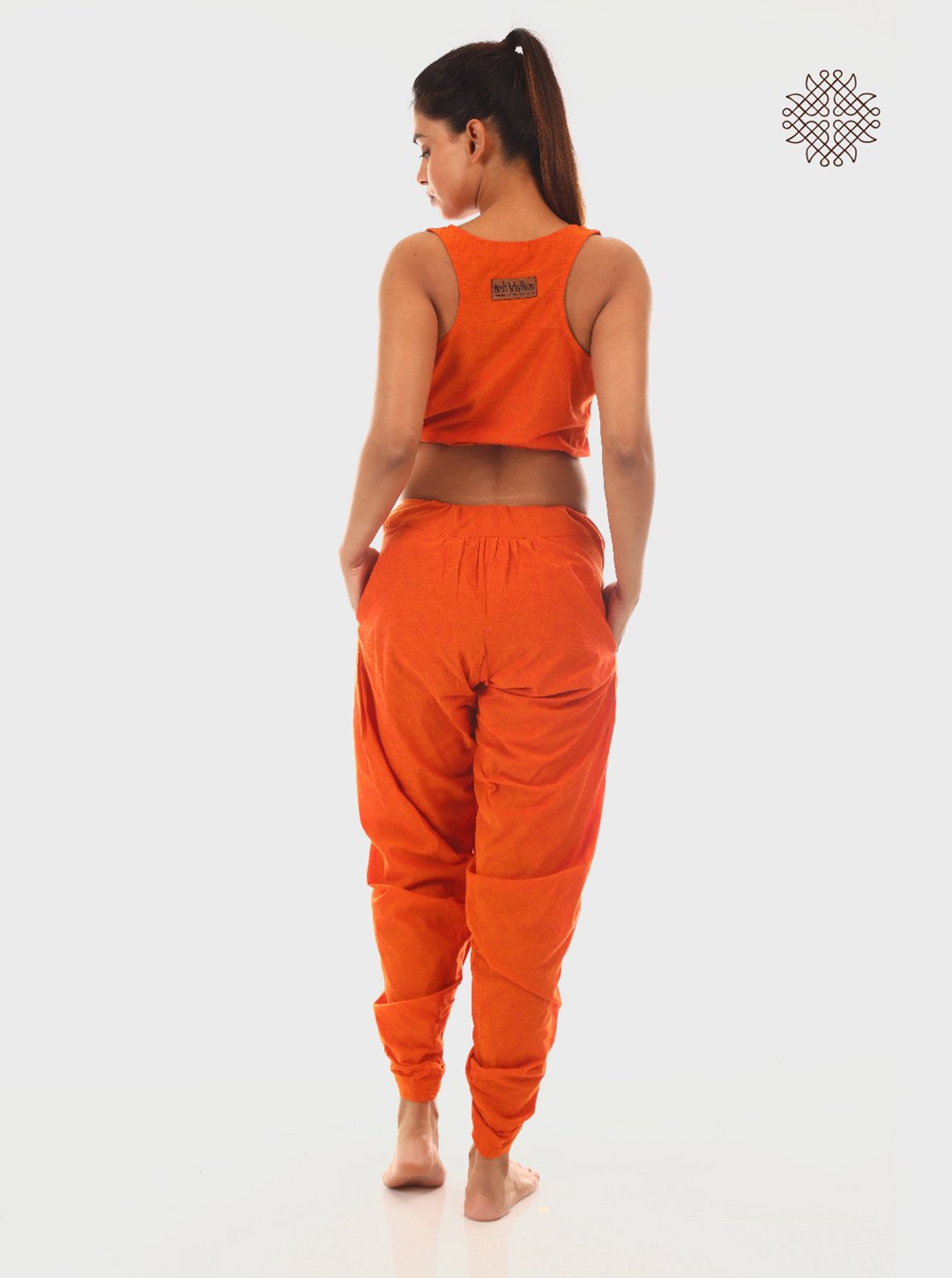 kesari (saffron) yuvaki, pleated dhoti pants with pockeyts crafted in 100% cotton - Image 4