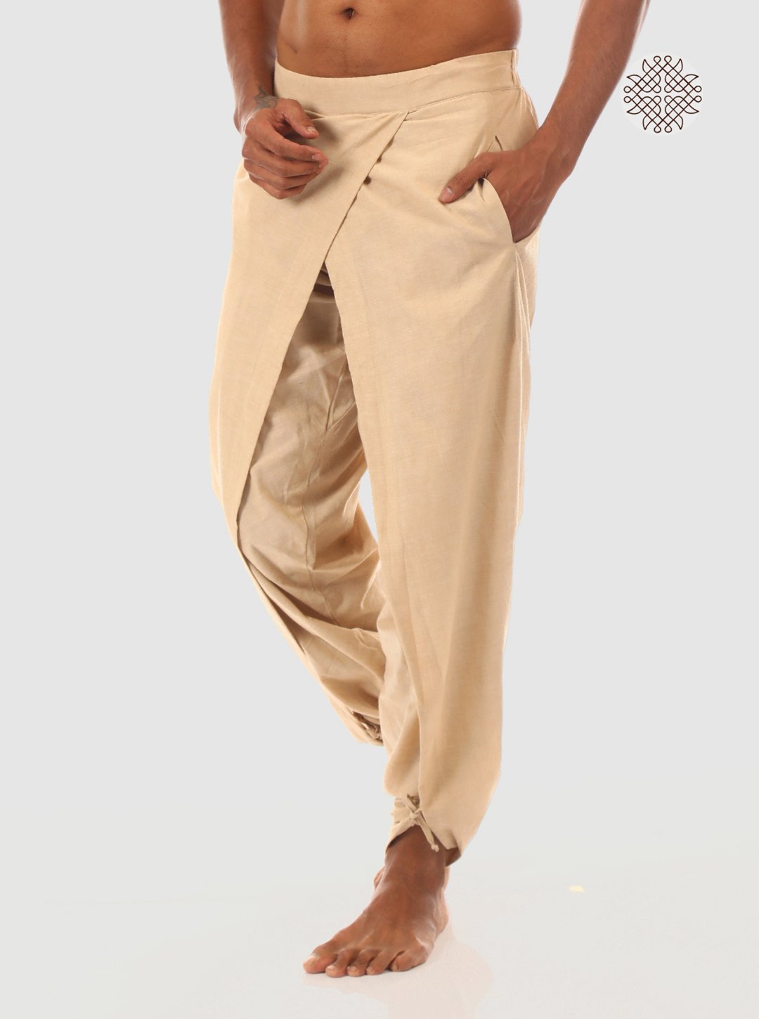 hariNa (beige) yuvaka tulip dhoti pants with pockets crafted in 100% cotton - Image 3