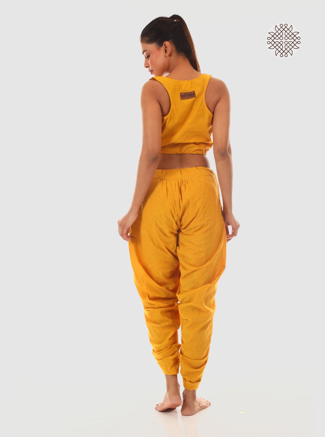 haridra (mustard yellow) yuvaki, pleated dhoti pants with pockets crafted in 100% cotton - Image 4