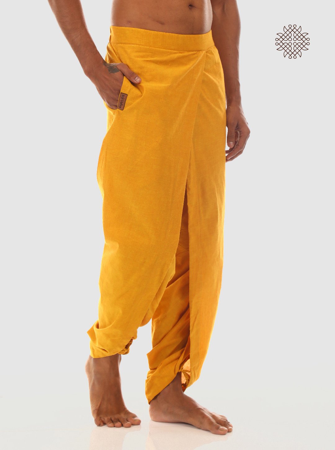 haridra (mustard yellow) yuvaka, cross cut dhoti pants with pockets crafted in 100% cotton - Image 2
