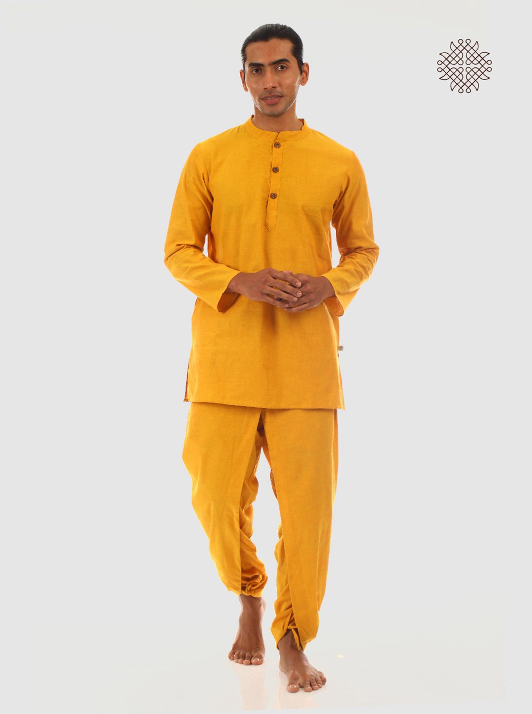 haridra (mustard yellow) yuvaka, cross cut dhoti pants with pockets crafted in 100% cotton - Image 5