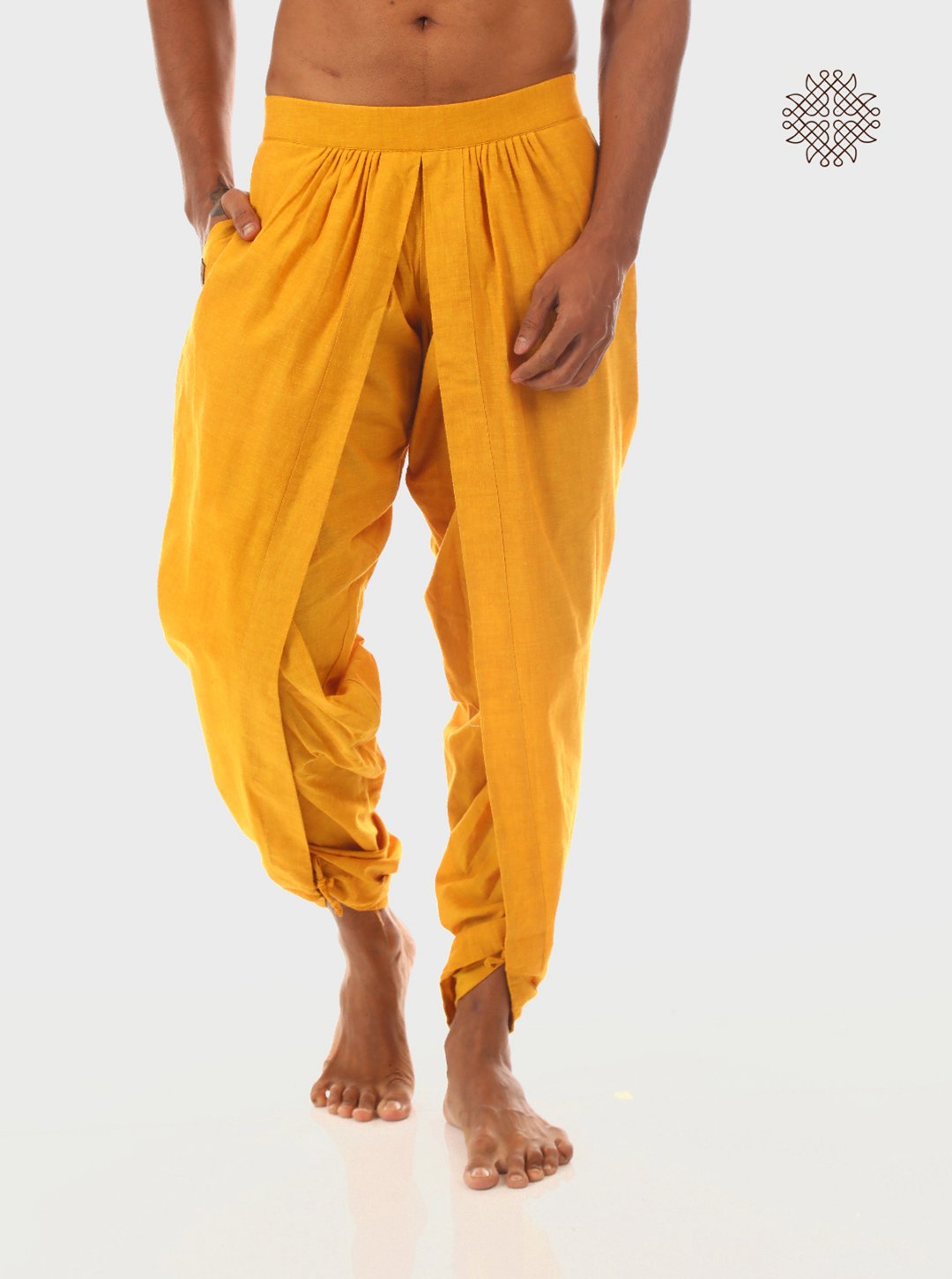 haridra (mustard yellow) yuvaka, tulip dhoti pants with pockets crafted in 100% cotton