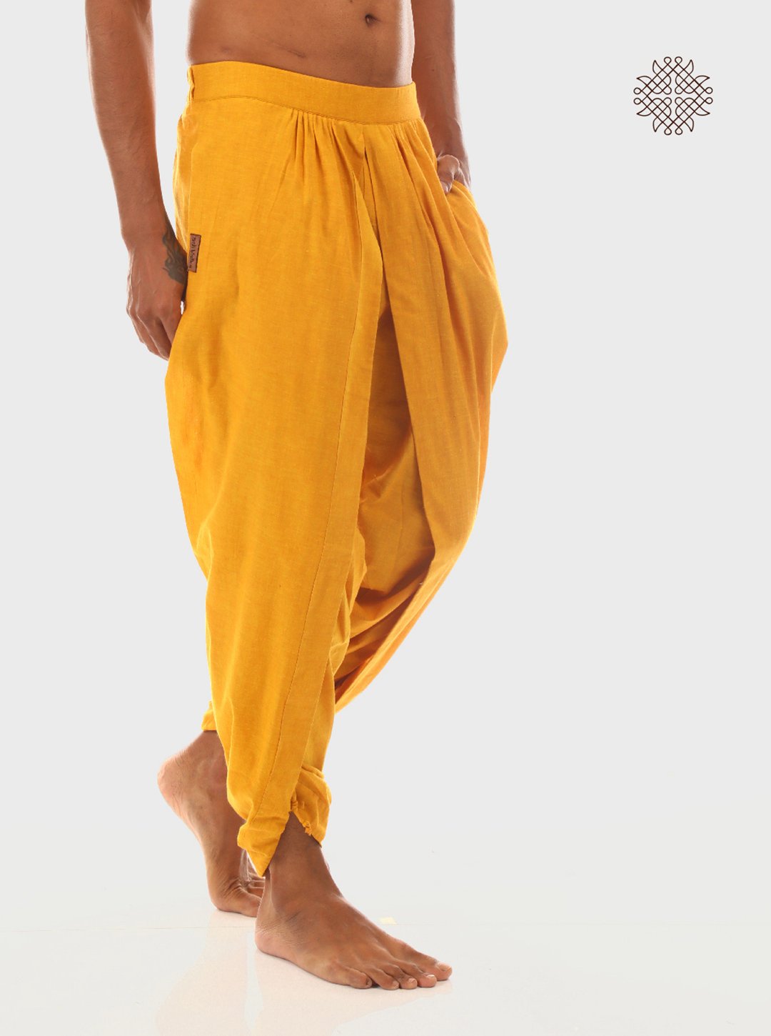 haridra (mustard yellow) yuvaka, tulip dhoti pants with pockets crafted in 100% cotton - Image 2