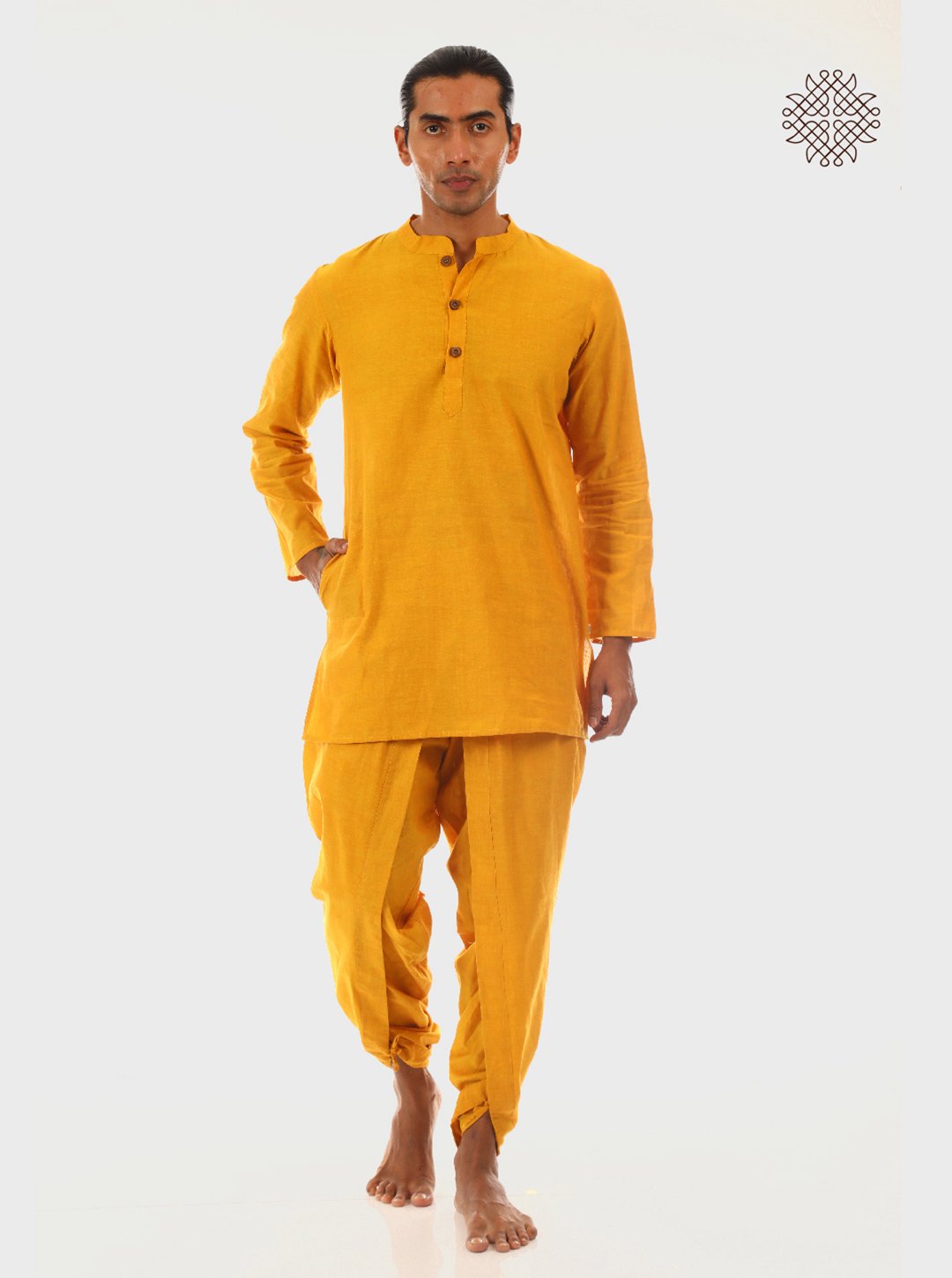 haridra (mustard yellow) yuvaka, tulip dhoti pants with pockets crafted in 100% cotton - Image 5