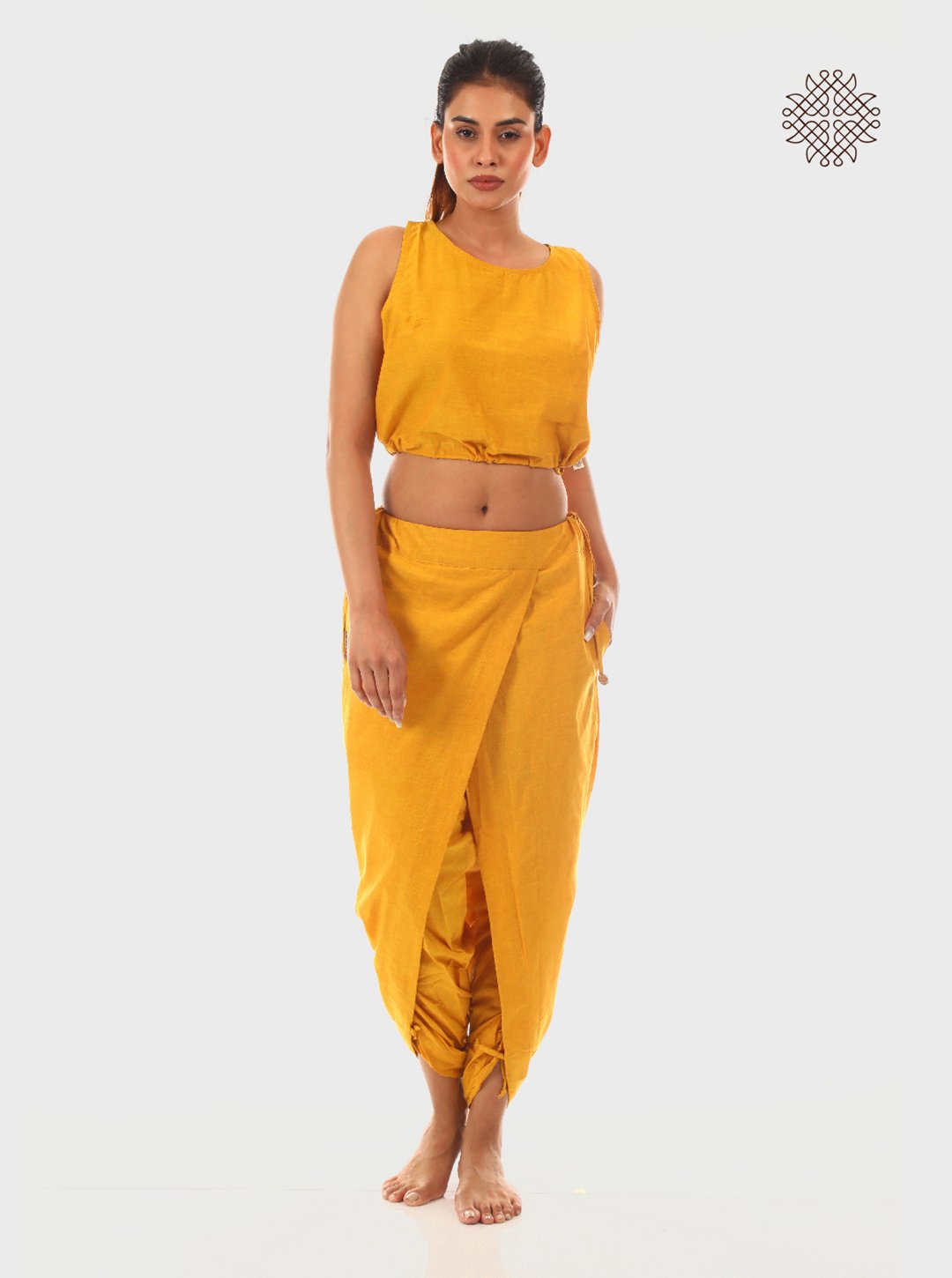 haridra (mustard yellow) yuvaki, cross-cut dhoti pants with pockets crafted in 100% cotton - Image 5