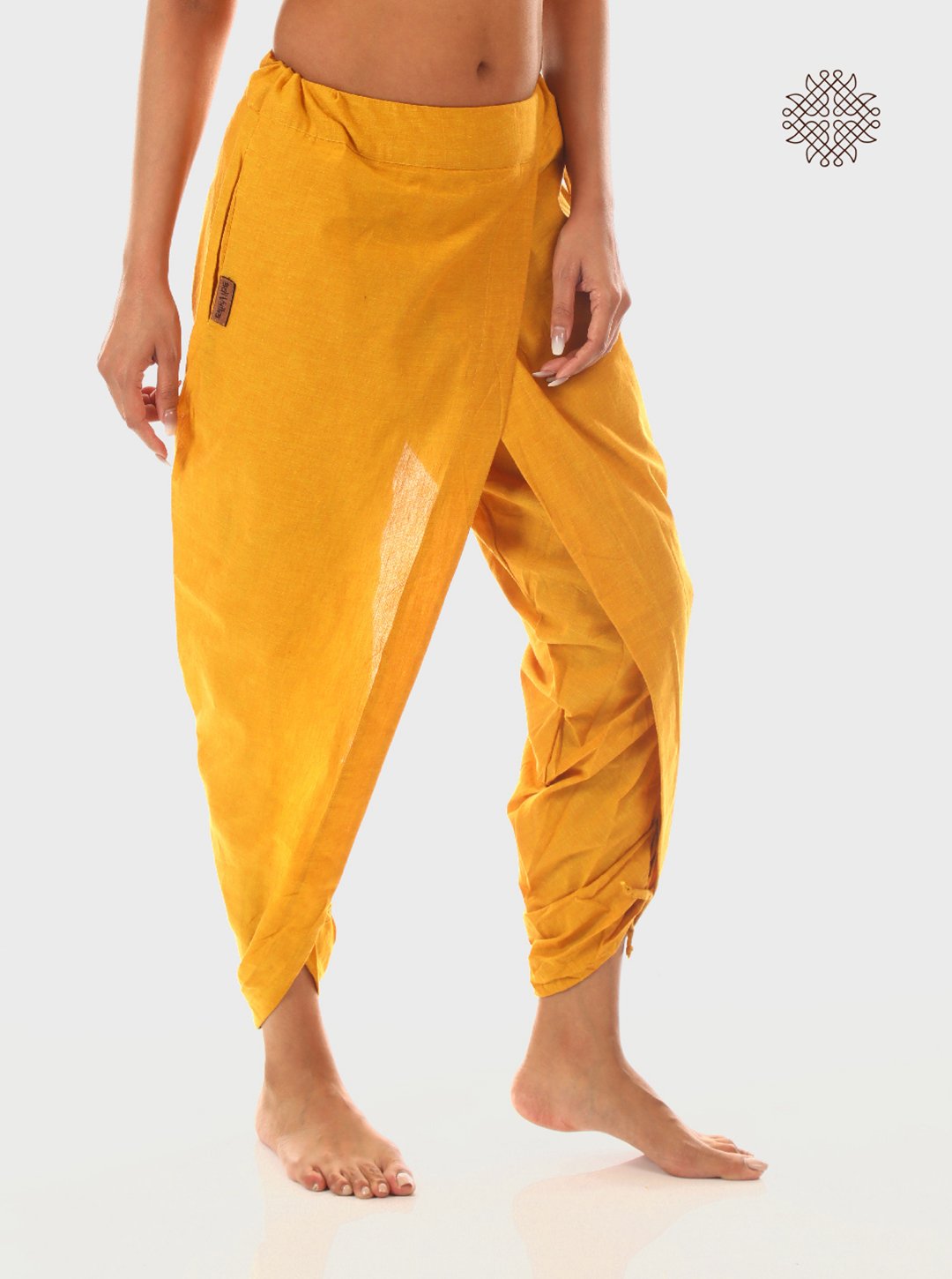 haridra (mustard yellow) yuvaki, cross-cut dhoti pants with pockets crafted in 100% cotton - Image 2
