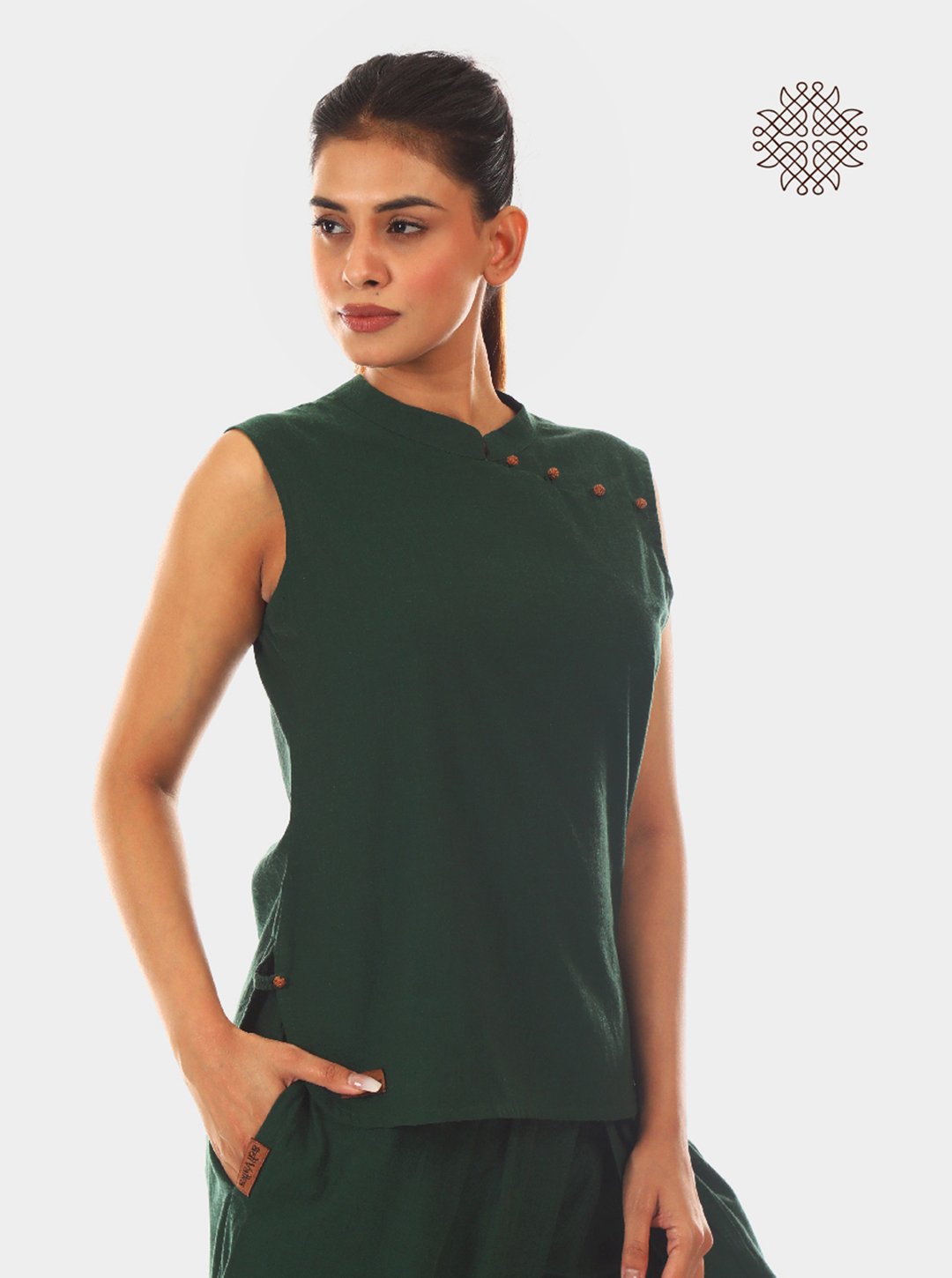 Rudrakshi - Dark Green Saleeveless Kurti made in 100% cotton - Image 3