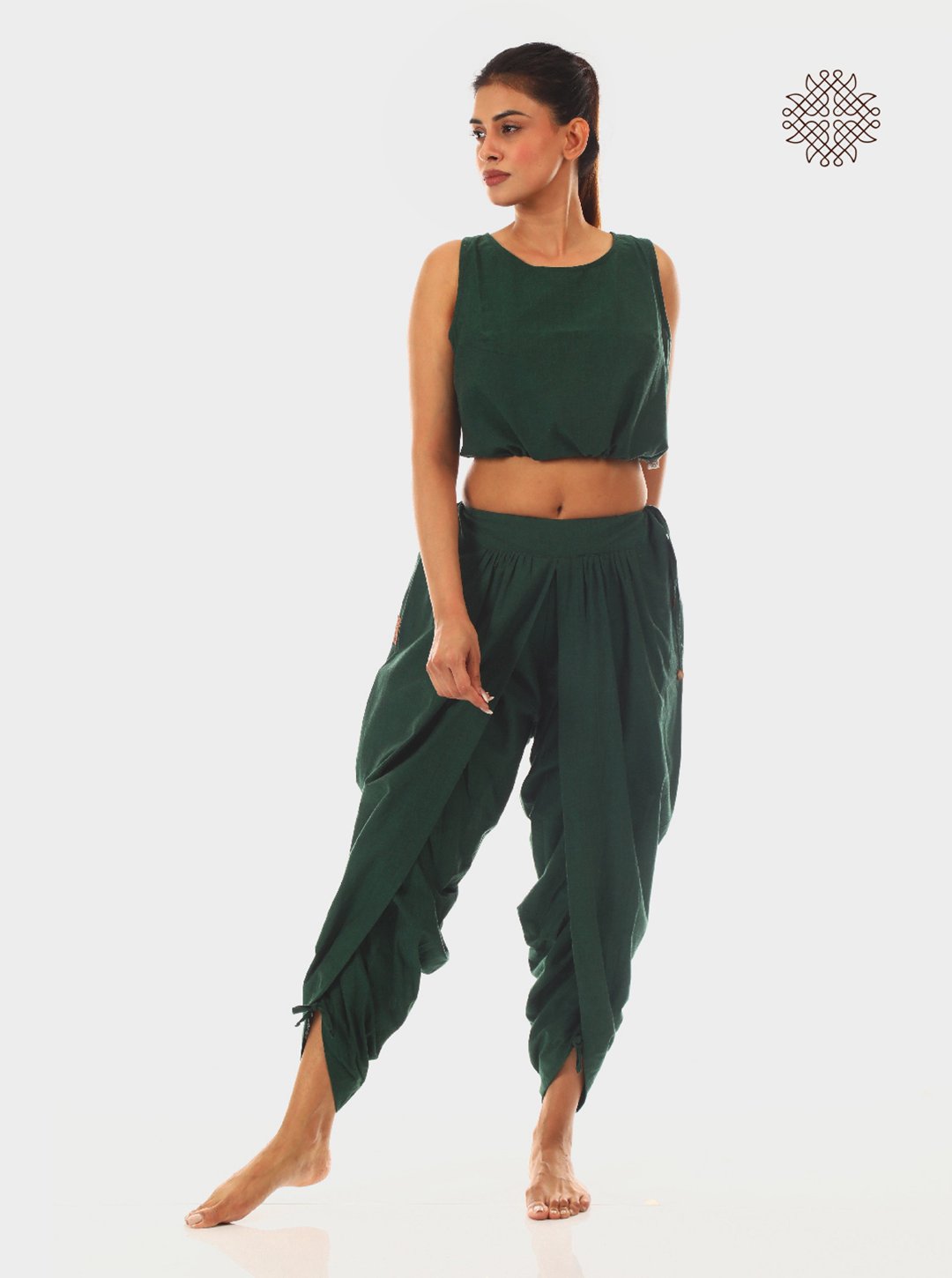 haritah (dark green) yuvaki, tulip classic dhoti pants with pockets crafted in 100% cotton - Image 5