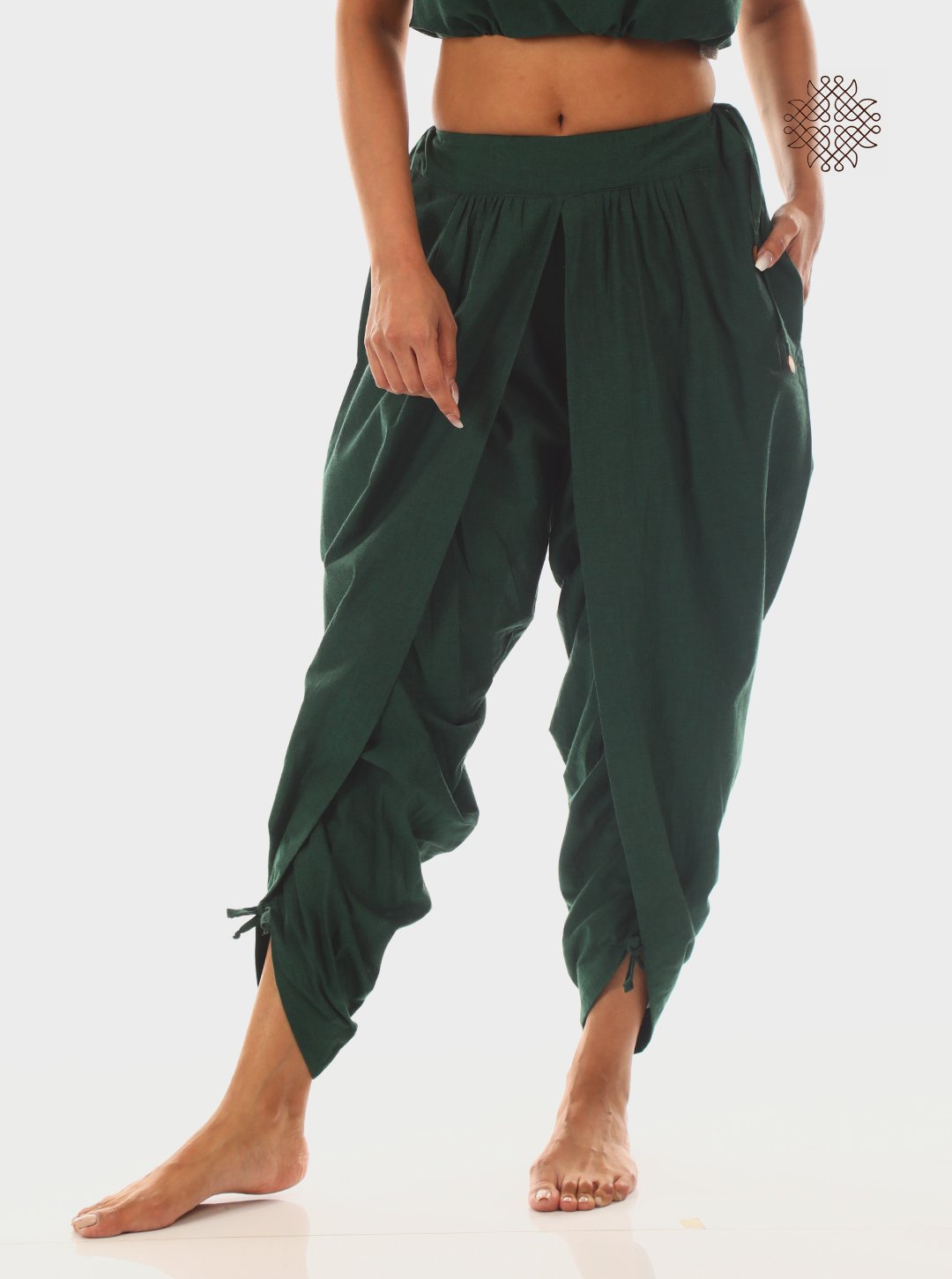 haritah (dark green) yuvaki, tulip classic dhoti pants with pockets crafted in 100% cotton
