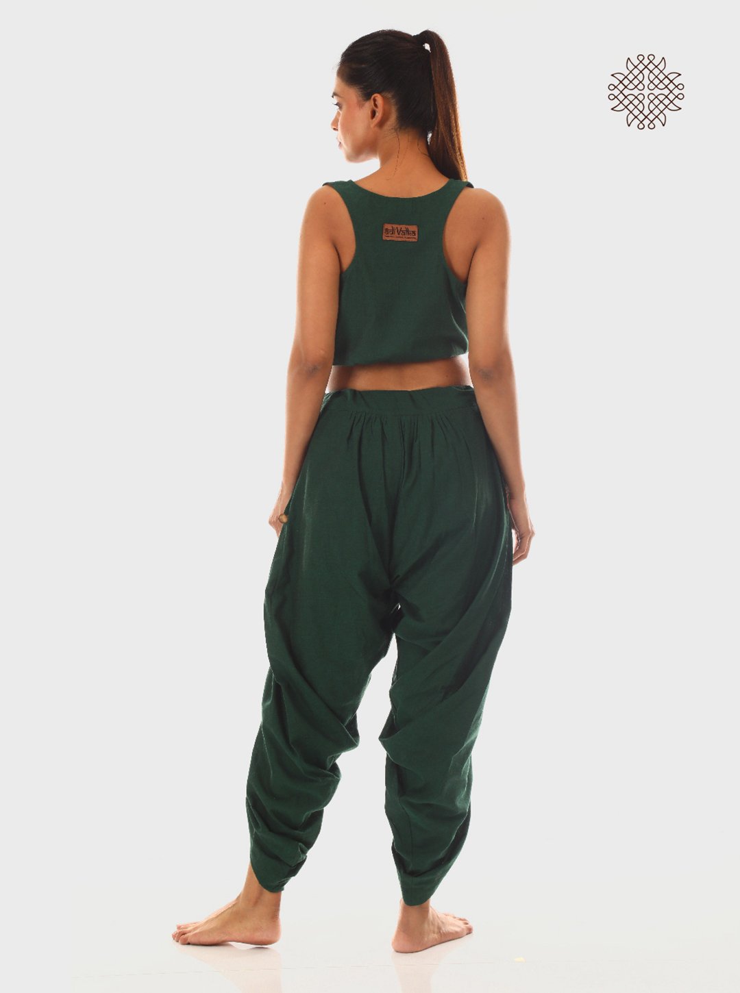 haritah (dark green) yuvaki, tulip classic dhoti pants with pockets crafted in 100% cotton - Image 4