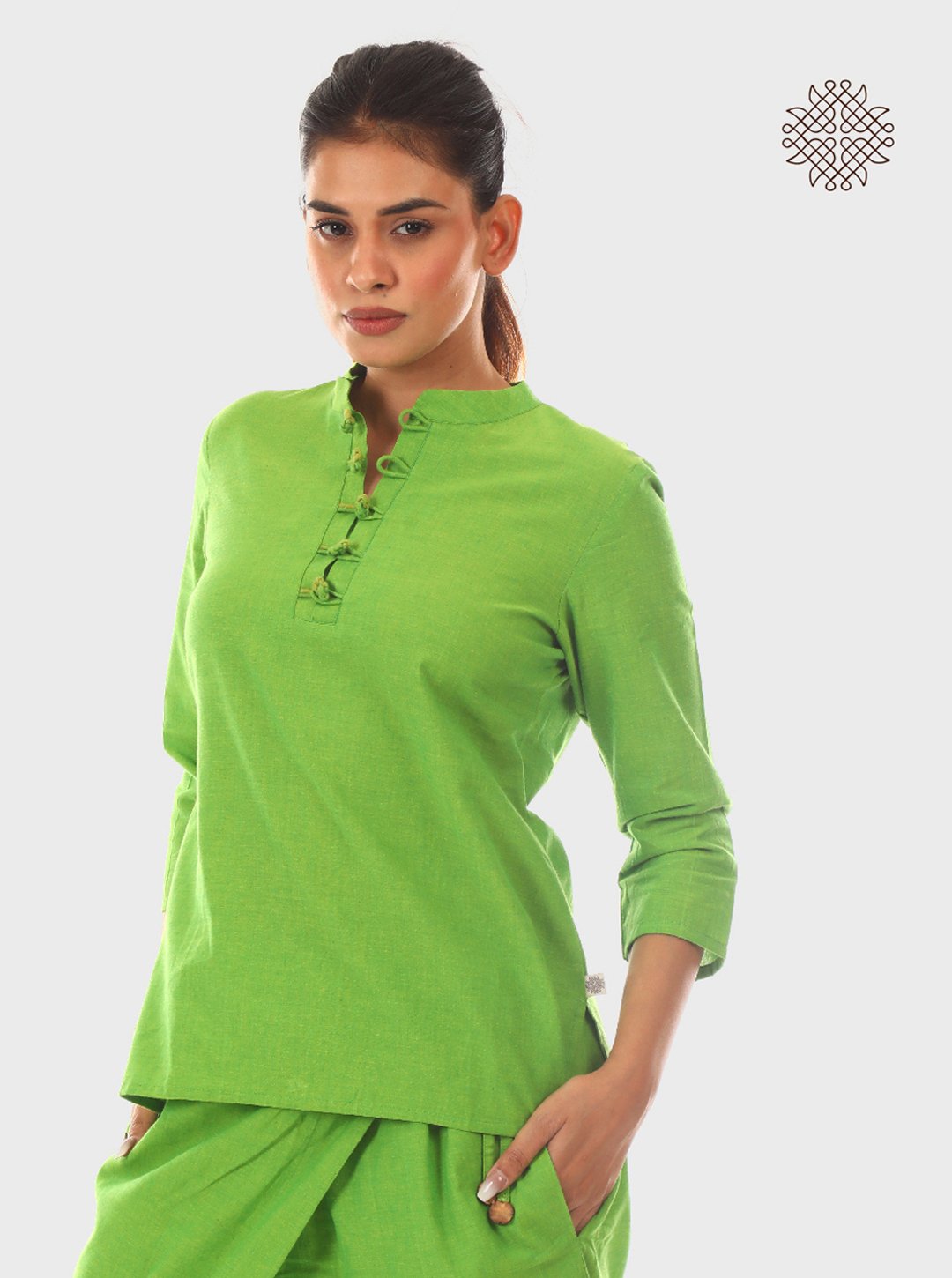 KilKil Kurti - Hand Block Printed Lemon Green Kurti crafted in 100% cotton - Image 3