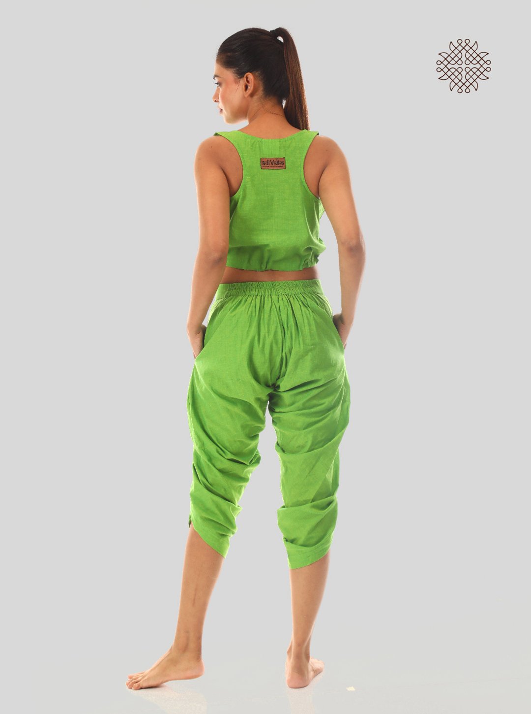 pitaharita/Lemon Green taruNi, cross-cut calf length dhoti pants with pockets crafted in 100% cotton - Image 4