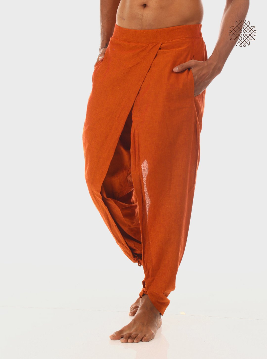kapila (rusty brown) yuvaki, cross cut dhoti pants with pockets crafted in 100% cotton - Image 3