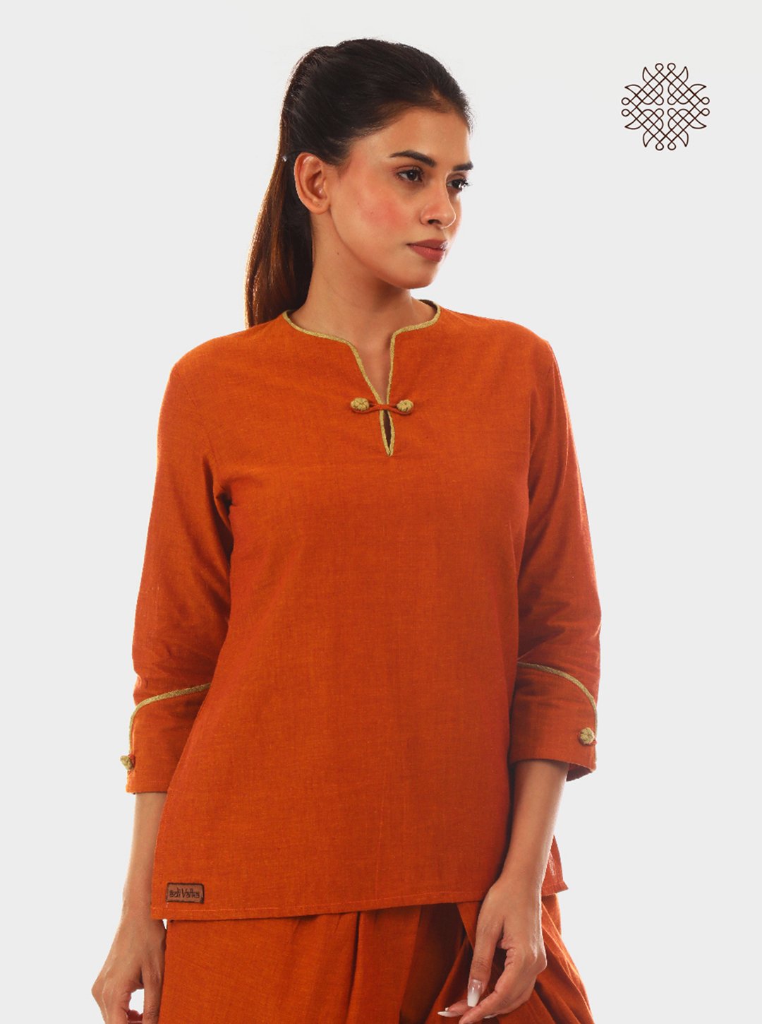 Bhoomi Kurti - Rusty Brown Kurti with Elbow Length Sleeves made in 100% cotton
