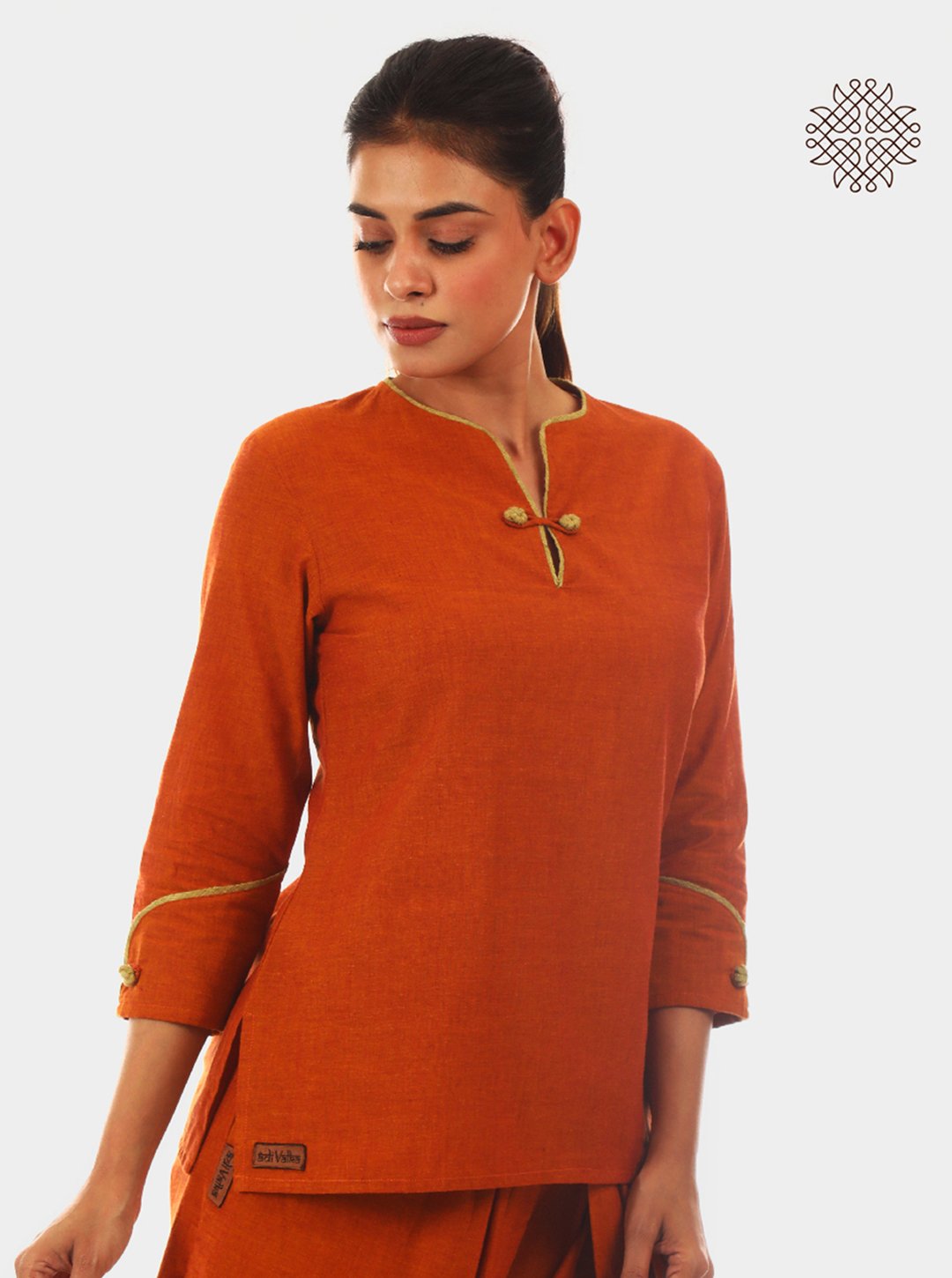 Bhoomi Kurti - Rusty Brown Kurti with Elbow Length Sleeves made in 100% cotton - Image 2