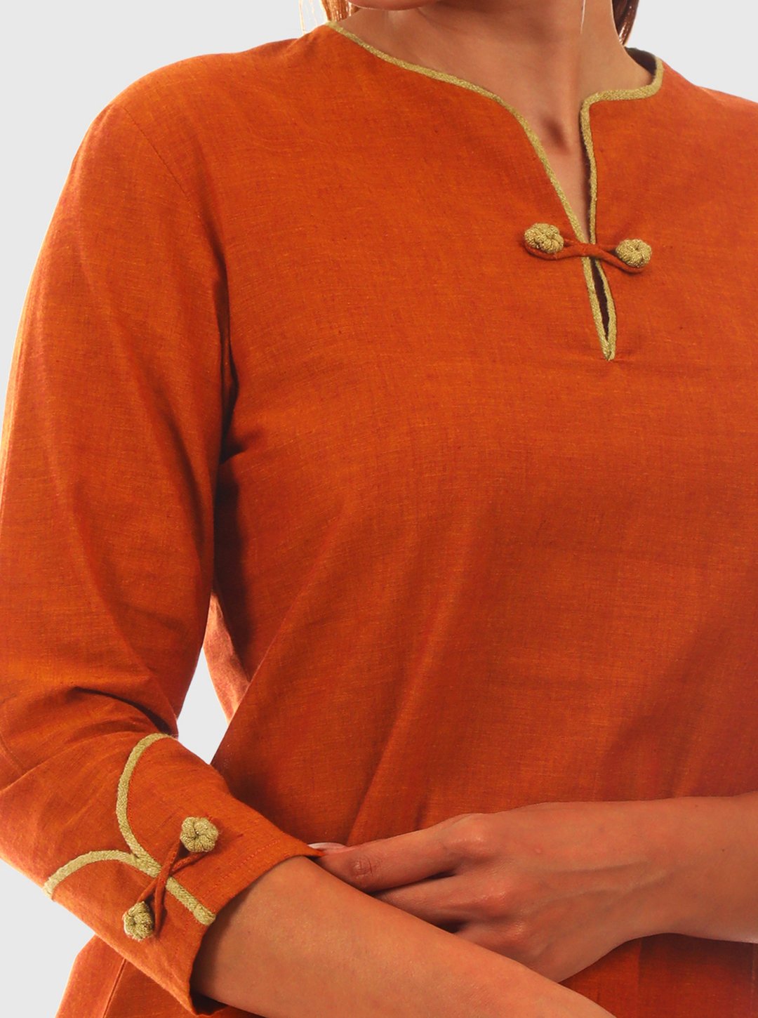 Bhoomi Kurti - Rusty Brown Kurti with Elbow Length Sleeves made in 100% cotton - Image 4
