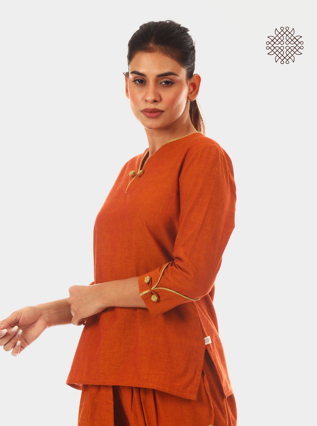 Bhoomi Kurti - Rusty Brown Kurti with Elbow Length Sleeves made in 100% cotton - Image 3