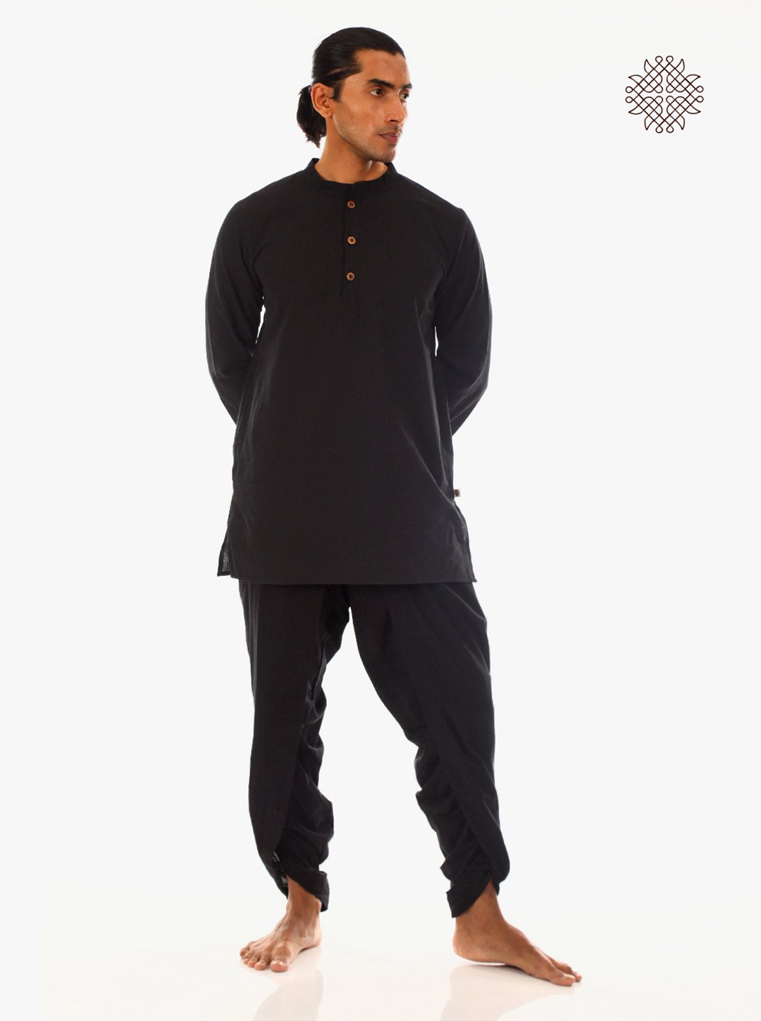 syamah (black) yuvaka, cross cut dhoti pants with pockets crafted in 100% cotton - Image 5