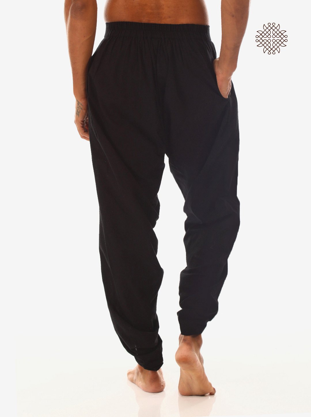 syamah (black) yuvaka, cross cut dhoti pants with pockets crafted in 100% cotton - Image 4