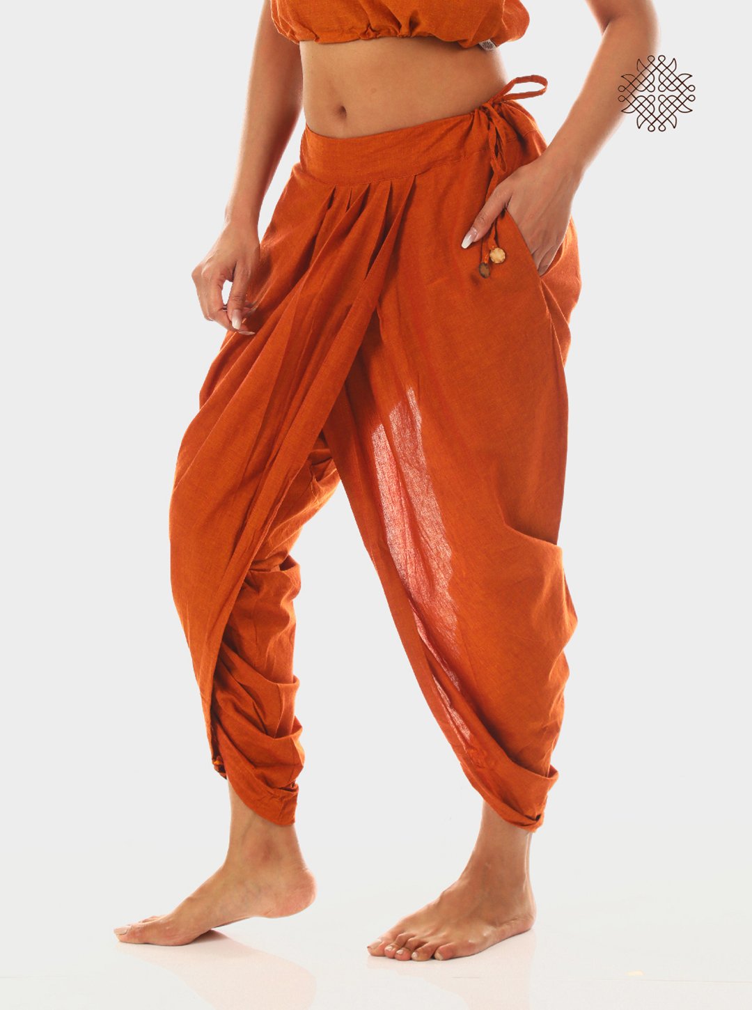 kapila (rusty brown) yuvaki, pleated dhoti pants with pockets crafted in 100% cotton - Image 3
