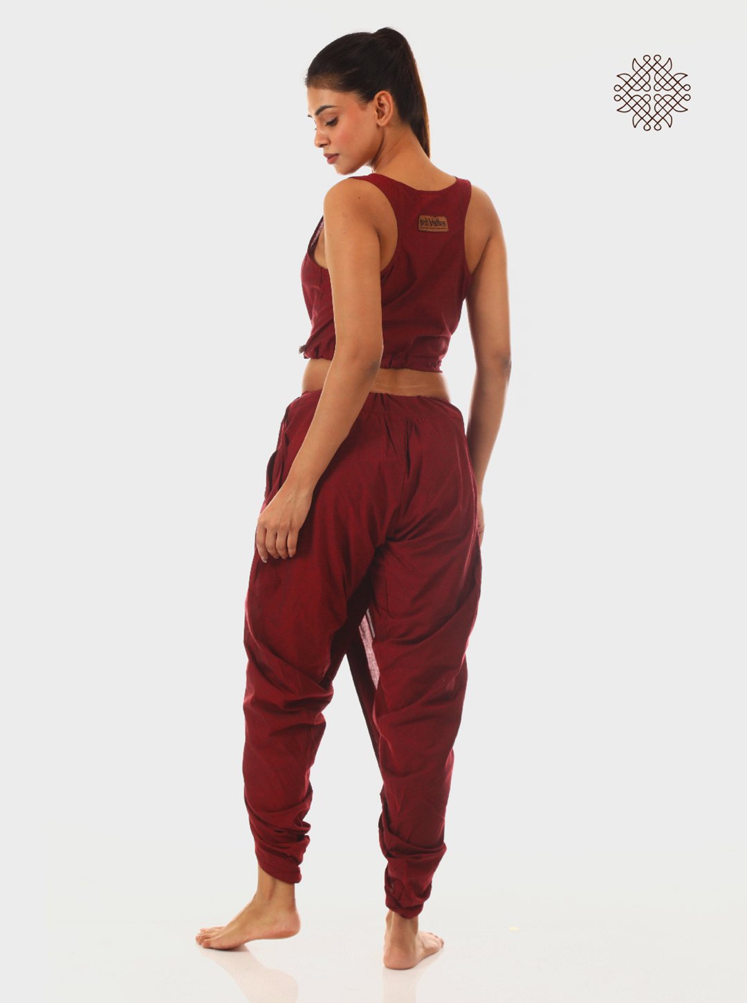 kumkum (maroon) yuvaki, pleated dhoti pants with pockets crafted in 100% cotton - Image 4