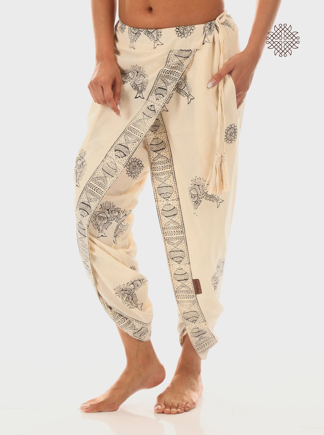 Meena Dhoti Pants - Hand Block Printed Off-White Cross Cut Dhoti Pants made in 100% cotton - Image 3