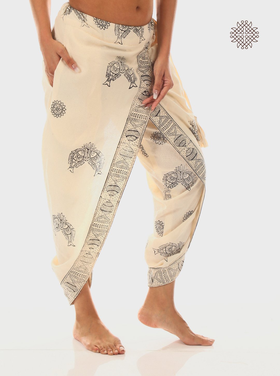 Meena Dhoti Pants - Hand Block Printed Off-White Cross Cut Dhoti Pants made in 100% cotton - Image 2