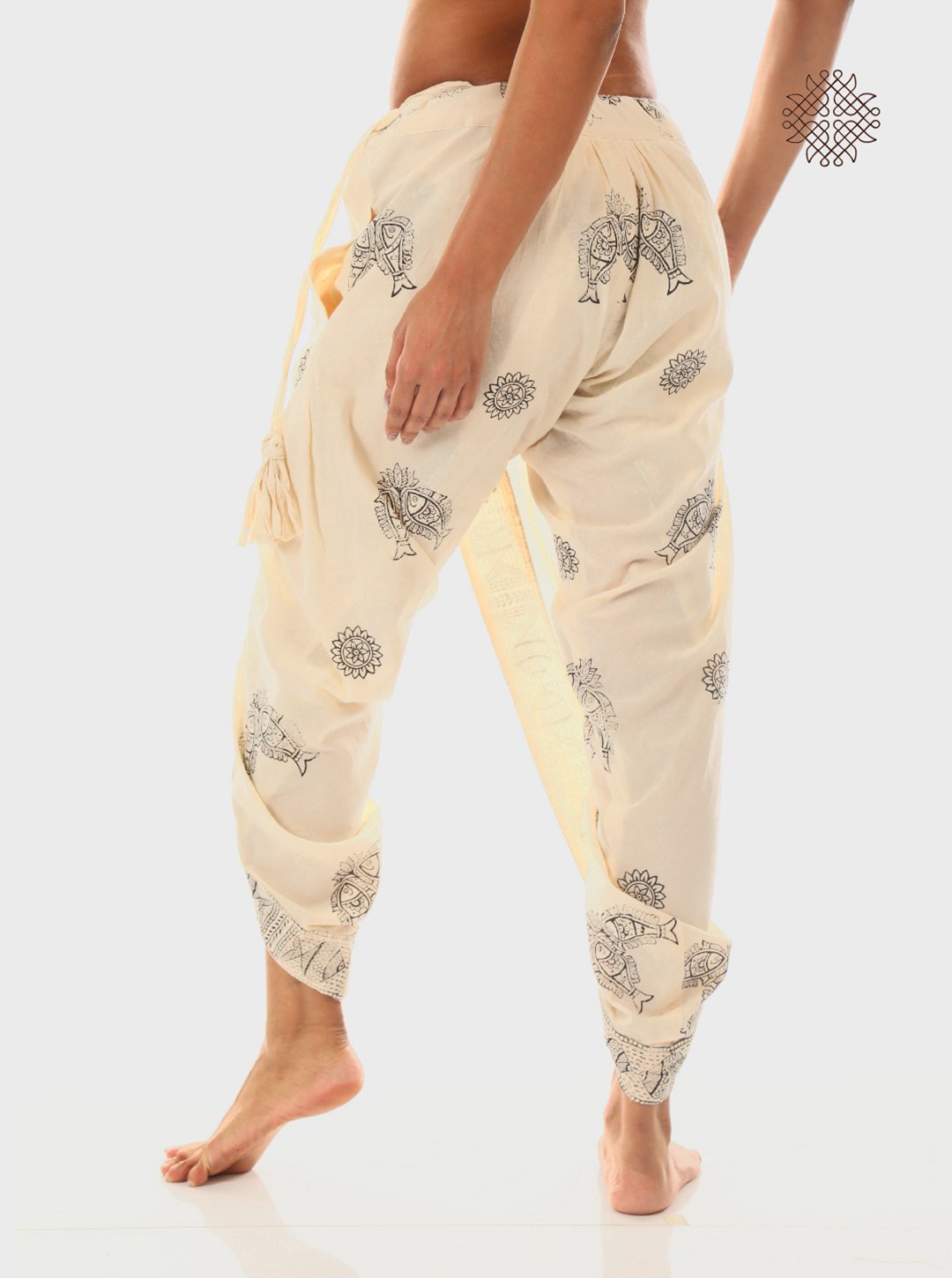 Meena Dhoti Pants - Hand Block Printed Off-White Cross Cut Dhoti Pants made in 100% cotton - Image 4