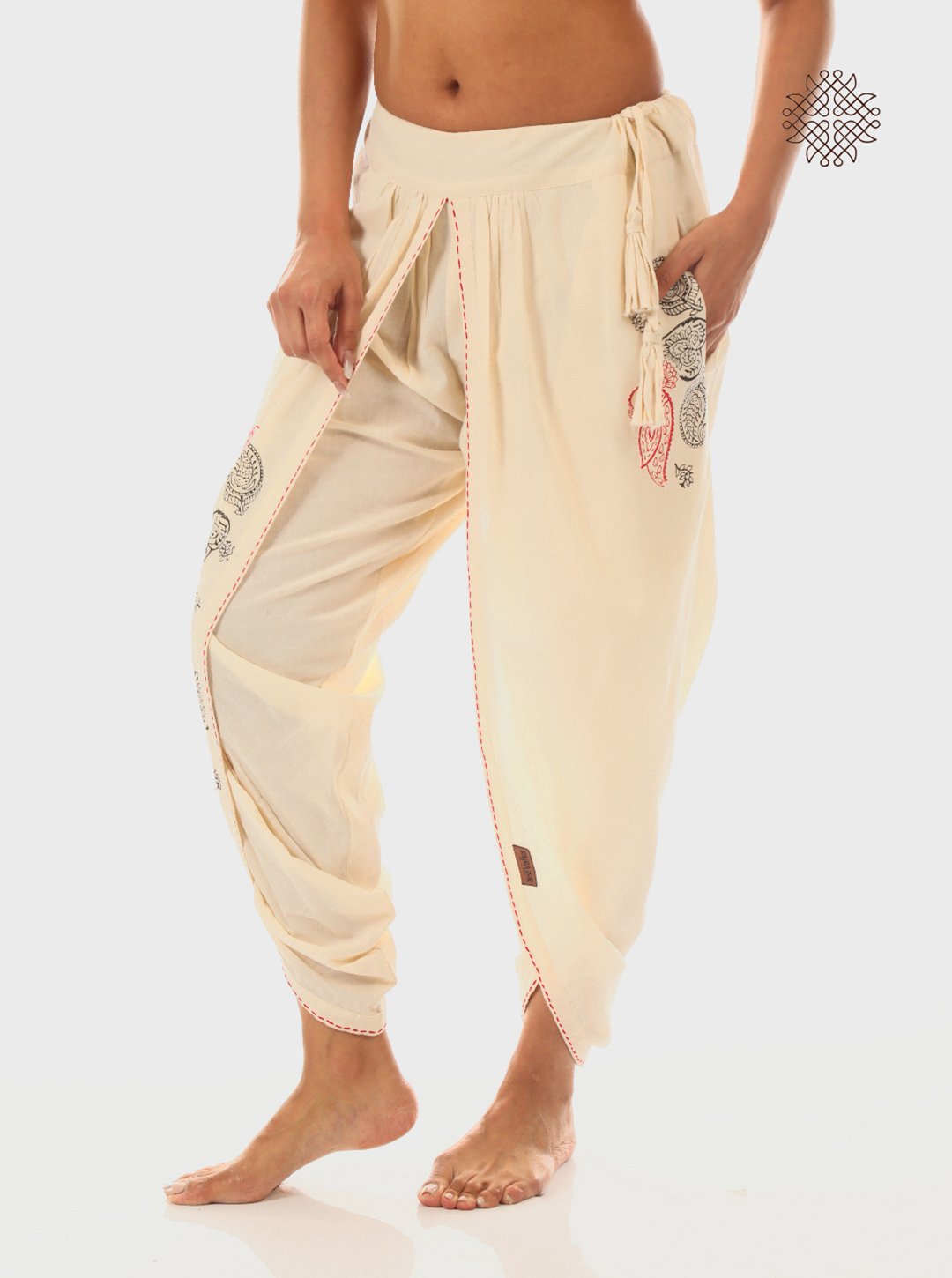 Sattvika Dhoti Pants - Hand Block Printed Off-White Tulip Dhoti made in 100% cotton - Image 3