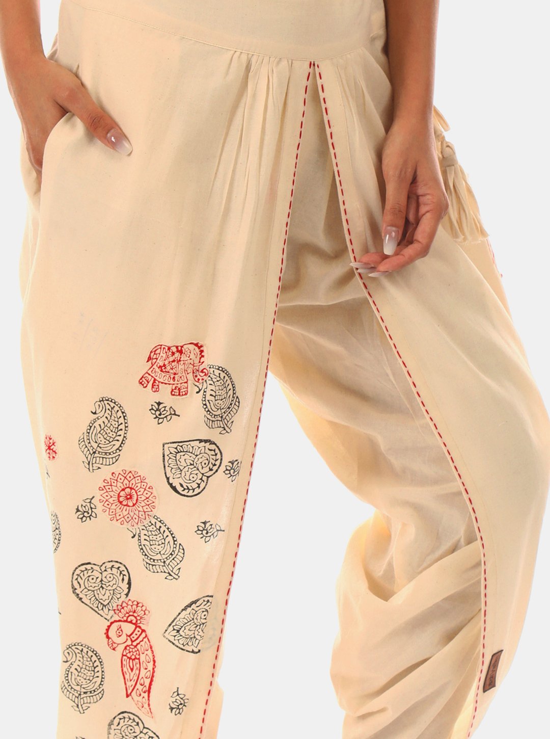 Sattvika Dhoti Pants - Hand Block Printed Off-White Tulip Dhoti made in 100% cotton - Image 4